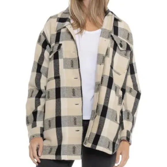 Lucky Brand Black And Cream Plaid Flannel Shacket